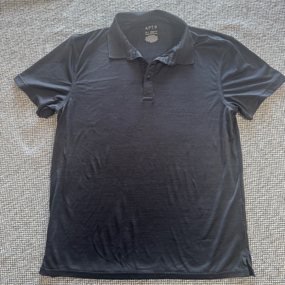 Apt 9 Premier Flex Performance Polo Shirt Men Medium Black Textured Short Sleeve